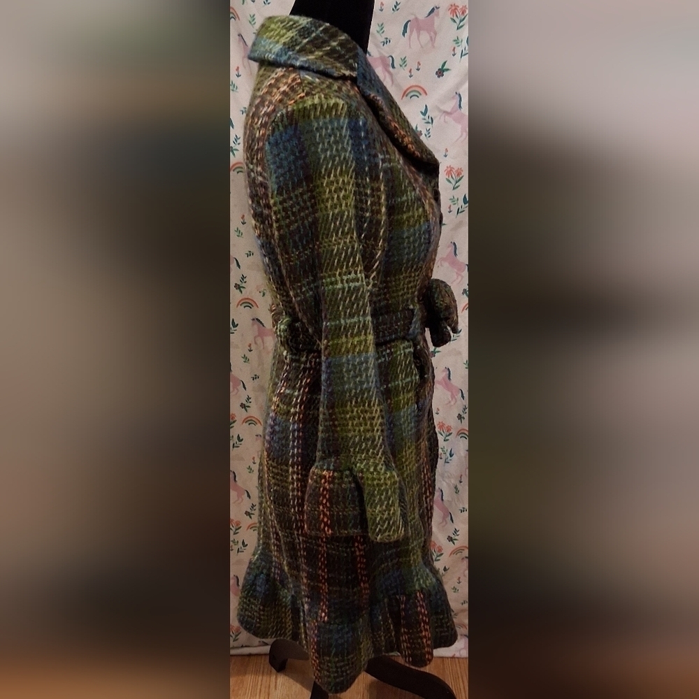 NWOT RARE Vintage Anthropologie Elevenses Tweed Princess Green Plaid Coat SZ 4 - Picture 5 of 7